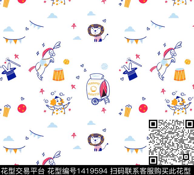 马戏团.jpg - 1419594 - 卡通动物 趣味 马戏团 - 数码印花花型 － 童装花型设计 － 瓦栏