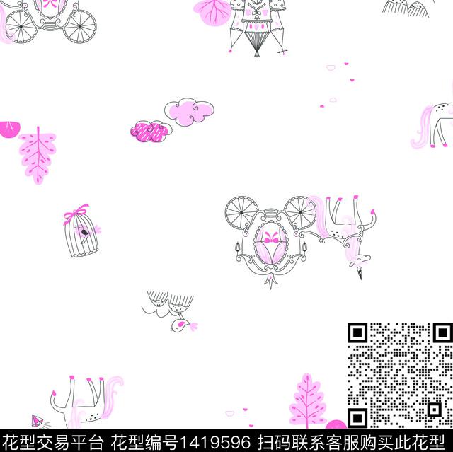 童话马车.ai粉.jpg - 1419596 - 马车 水彩 萌趣 - 数码印花花型 － 童装花型设计 － 瓦栏