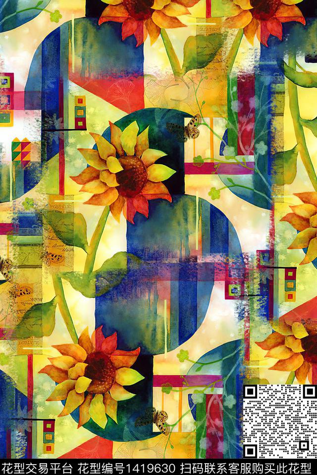 xZ1851.jpg - 1419630 - 花卉 真丝 混合拼接 - 数码印花花型 － 女装花型设计 － 瓦栏