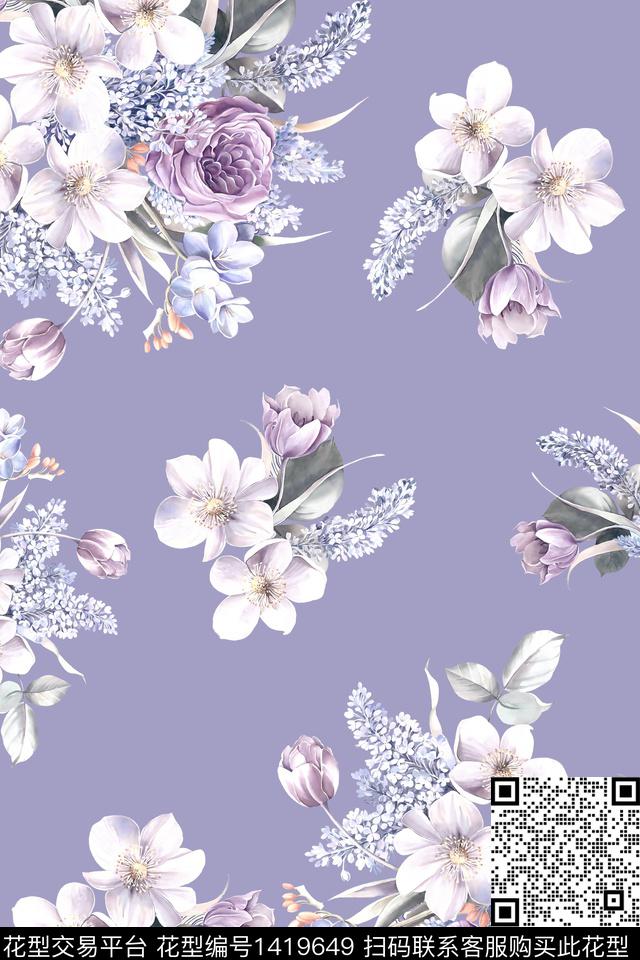 绿植树叶水彩清爽底花卉传统印花花型下载（图片编号: 1419649） - 瓦栏（Walan）