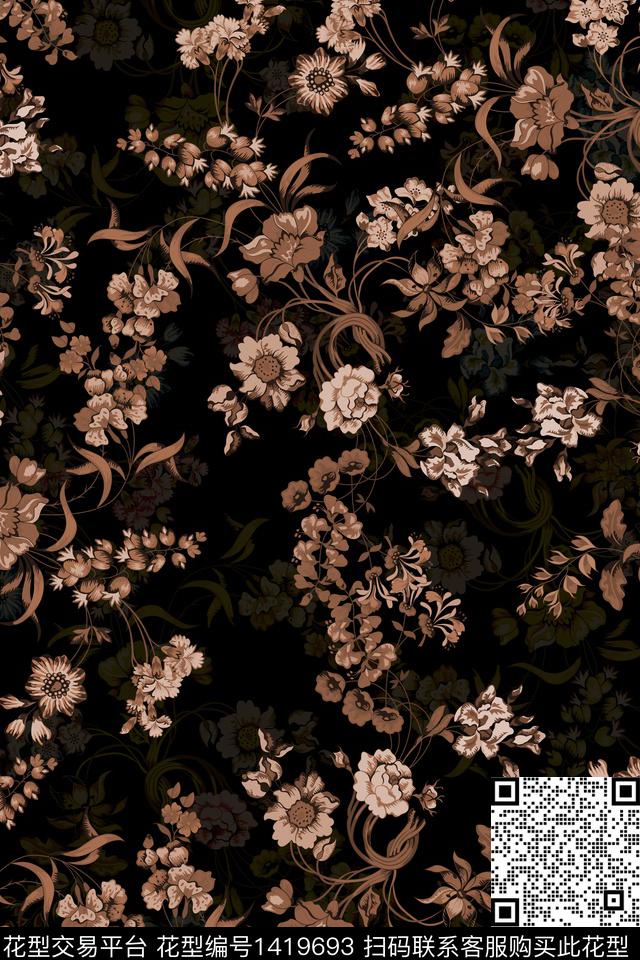 花卉20006-5.jpg - 1419693 - 数码花型 复古 花卉 - 数码印花花型 － 女装花型设计 － 瓦栏
