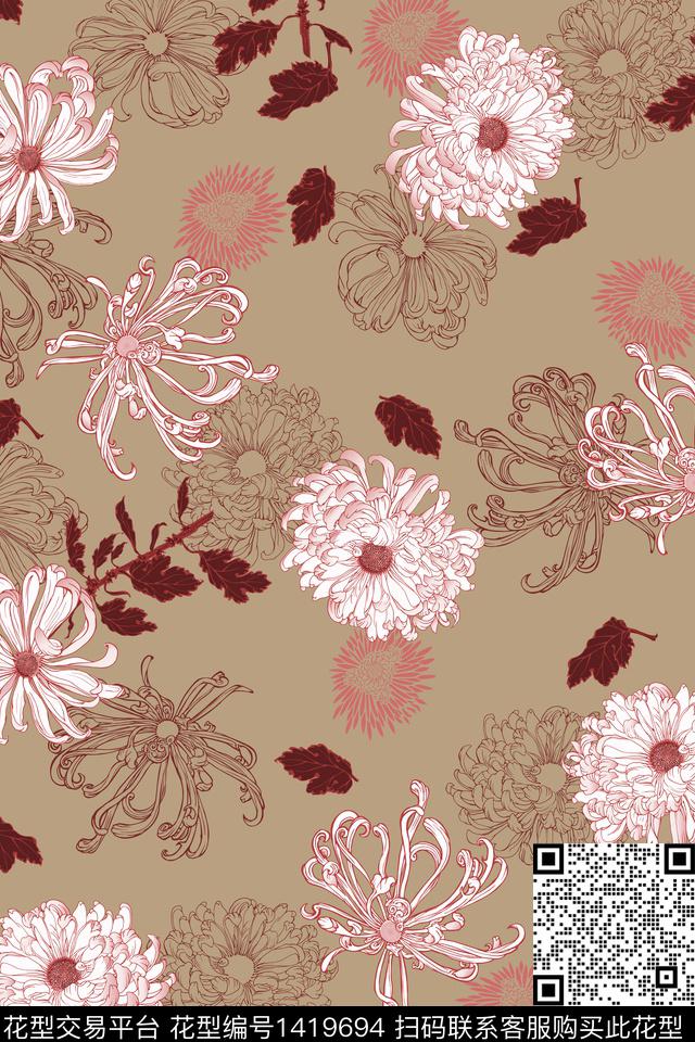 花卉20007-2.jpg - 1419694 - 数码花型 复古 花卉 - 数码印花花型 － 女装花型设计 － 瓦栏