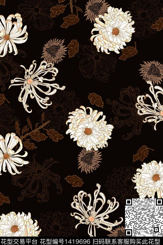 花卉20007.jpg - 1419696 - 数码花型 复古 花卉 - 数码印花花型 － 女装花型设计 － 瓦栏