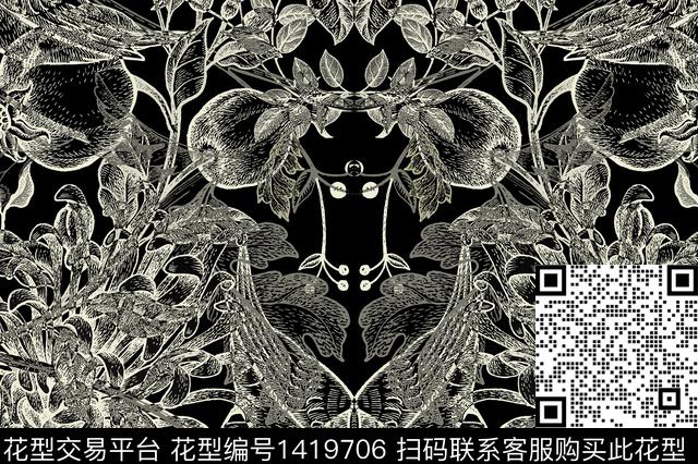 复古花卉大牌风数码印花花型下载（图片编号: 1419706） - 瓦栏（Walan）