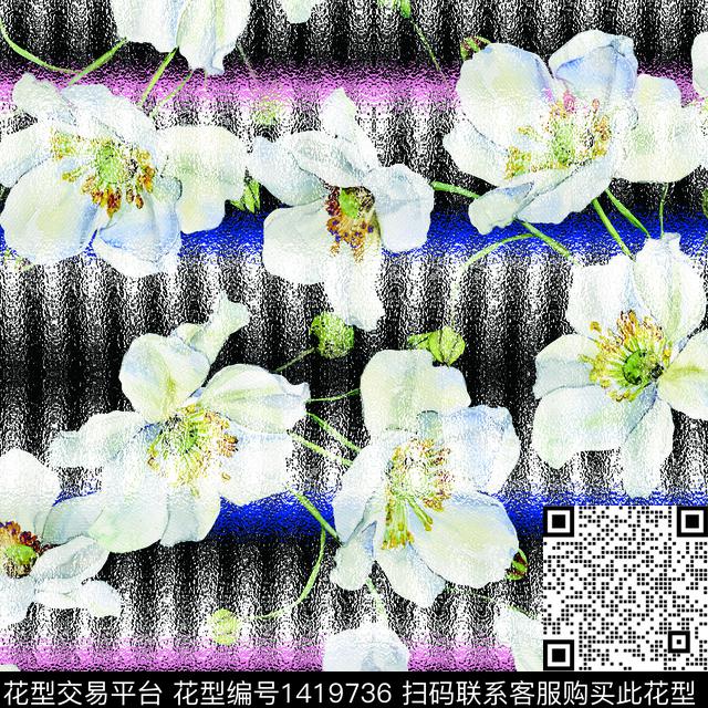 简约花卉大牌风数码印花花型下载（图片编号: 1419736） - 瓦栏（Walan）