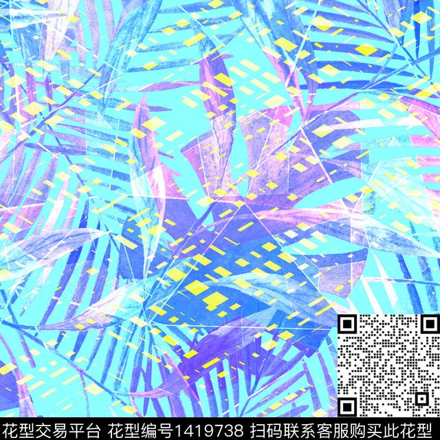 简约大牌风热带花型数码印花花型下载（图片编号: 1419738） - 瓦栏（Walan）