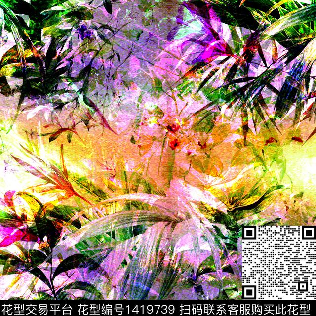 花卉大牌风热带花型数码印花花型下载（图片编号: 1419739） - 瓦栏（Walan）