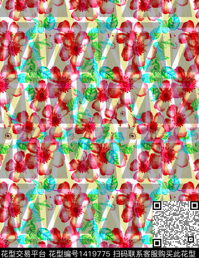 A-52.jpg - 1419775 - 几何 花卉 热带花型 - 数码印花花型 － 女装花型设计 － 瓦栏