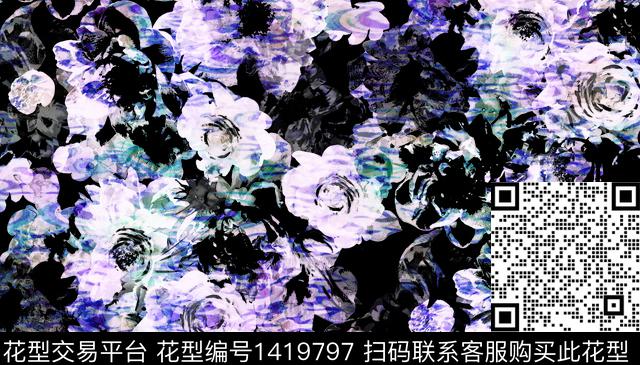 复古花卉大牌风数码印花花型下载（图片编号: 1419797） - 瓦栏（Walan）