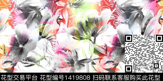 复古大牌风热带花型数码印花花型下载（图片编号: 1419808） - 瓦栏（Walan）