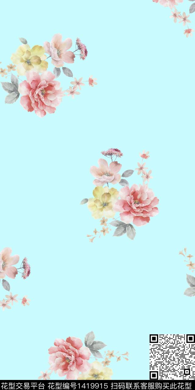 女装花卉大花数码印花花型下载（图片编号: 1419915） - 瓦栏（Walan）