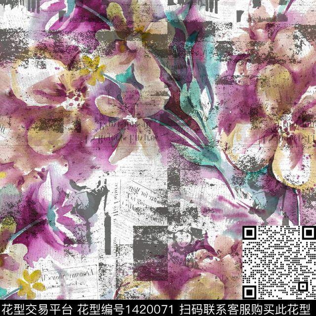 复古花卉大牌风数码印花花型下载（图片编号: 1420071） - 瓦栏（Walan）