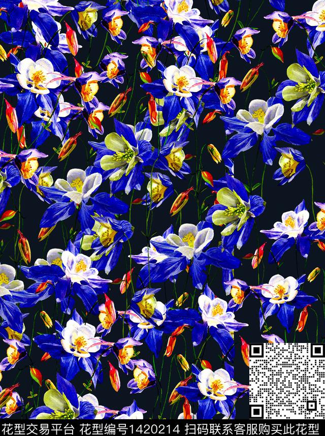 水彩花卉印花数码印花花型下载（图片编号: 1420214） - 瓦栏（Walan）
