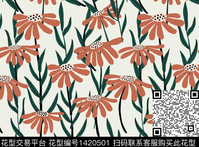文艺花卉小清新传统印花花型下载（图片编号: 1420501） - 瓦栏（Walan）