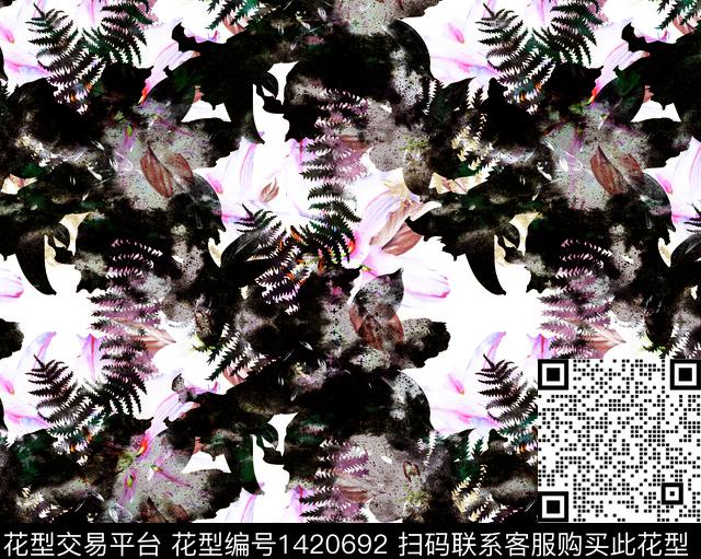 扎染花型花卉热带花型数码印花花型下载（图片编号: 1420692） - 瓦栏（Walan）