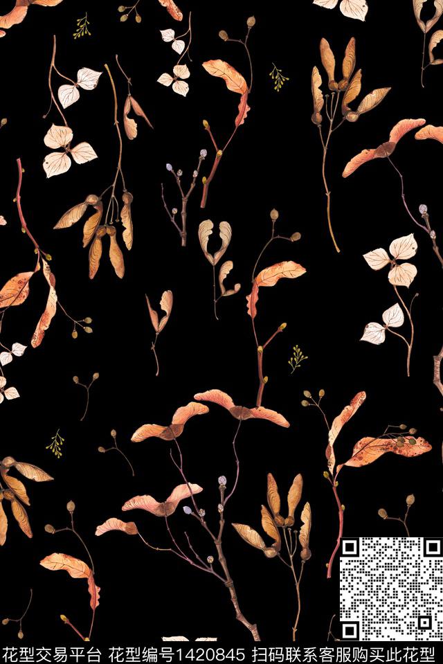 趋势花型绿植树叶花卉数码印花花型下载（图片编号: 1420845） - 瓦栏（Walan）