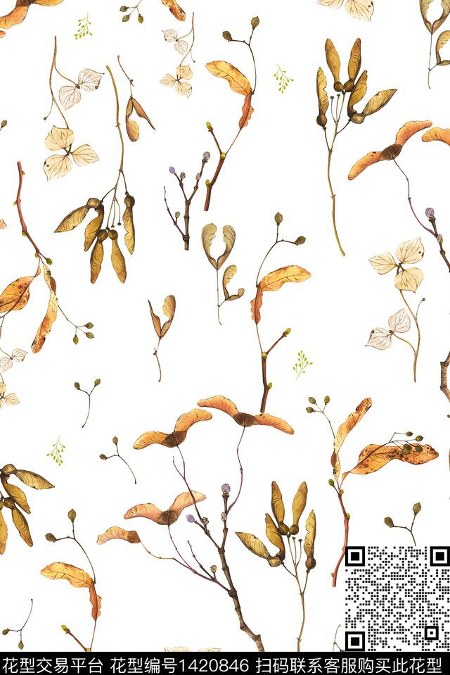 趋势花型绿植树叶花卉数码印花花型下载（图片编号: 1420846） - 瓦栏（Walan）
