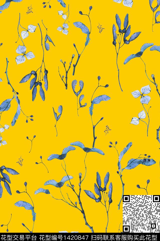 趋势花型绿植树叶花卉数码印花花型下载（图片编号: 1420847） - 瓦栏（Walan）