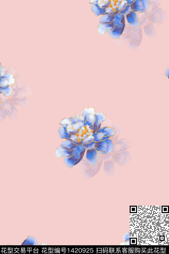 qx758.jpg - 1420925 - 数码花型 花卉 大牌风 - 数码印花花型 － 女装花型设计 － 瓦栏