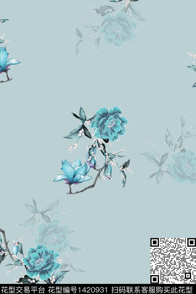 qx763.jpg - 1420931 - 数码花型 花卉 大牌风 - 数码印花花型 － 女装花型设计 － 瓦栏