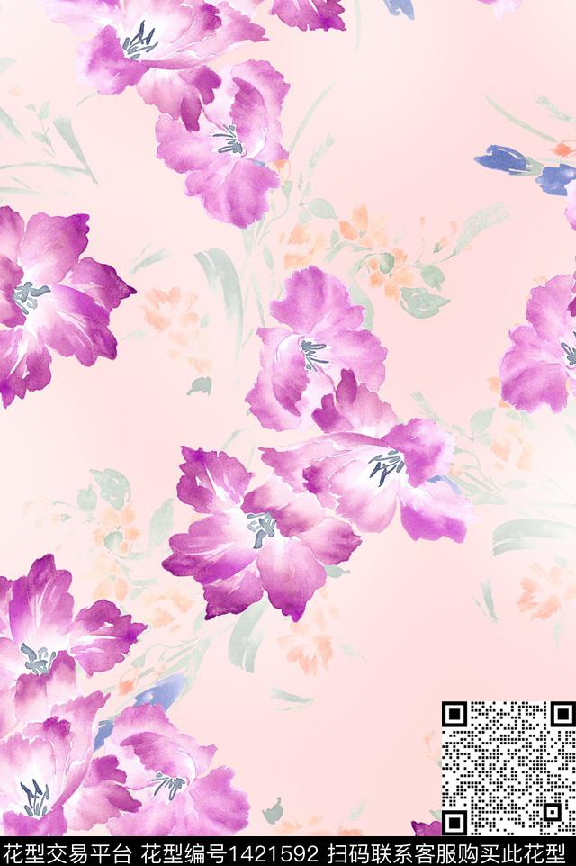 植物兰花小碎花数码印花花型下载（图片编号: 1421592） - 瓦栏（Walan）
