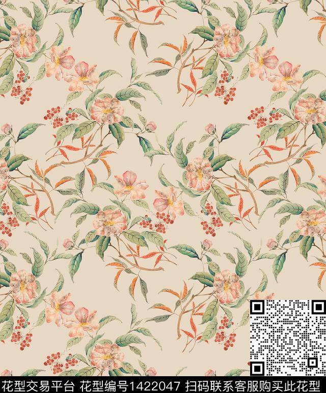 绿植树叶花灰审数码印花花型下载（图片编号: 1422047） - 瓦栏（Walan）