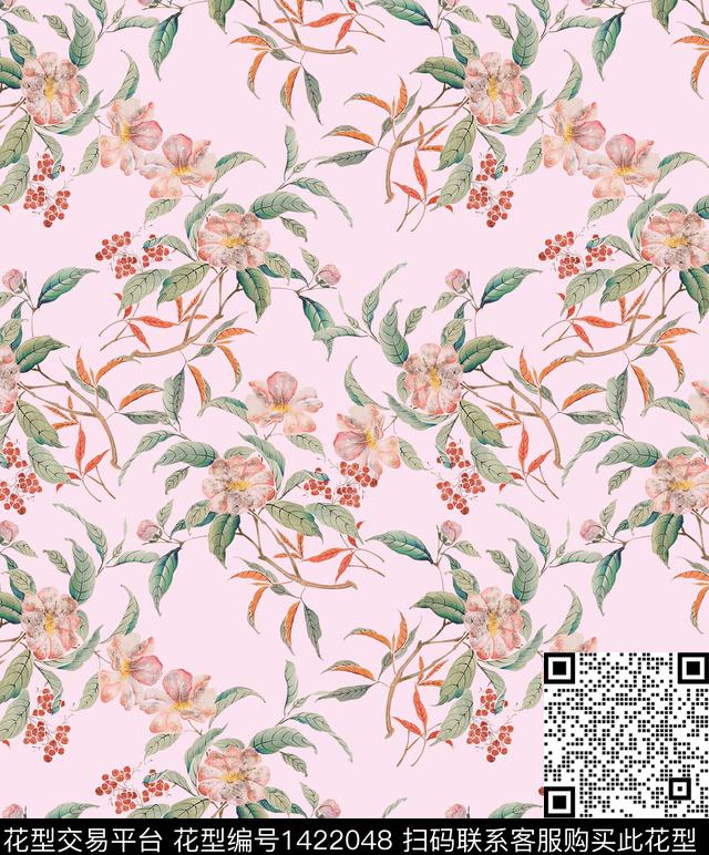 绿植树叶花灰审数码印花花型下载（图片编号: 1422048） - 瓦栏（Walan）