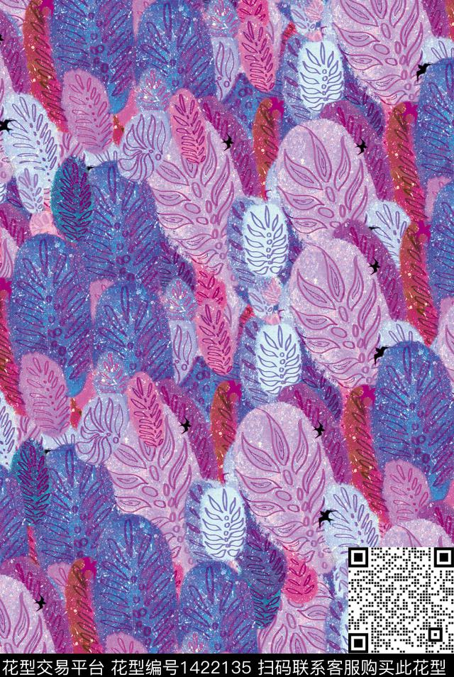 绿植树叶数码印花花型下载（图片编号: 1422135） - 瓦栏（Walan）