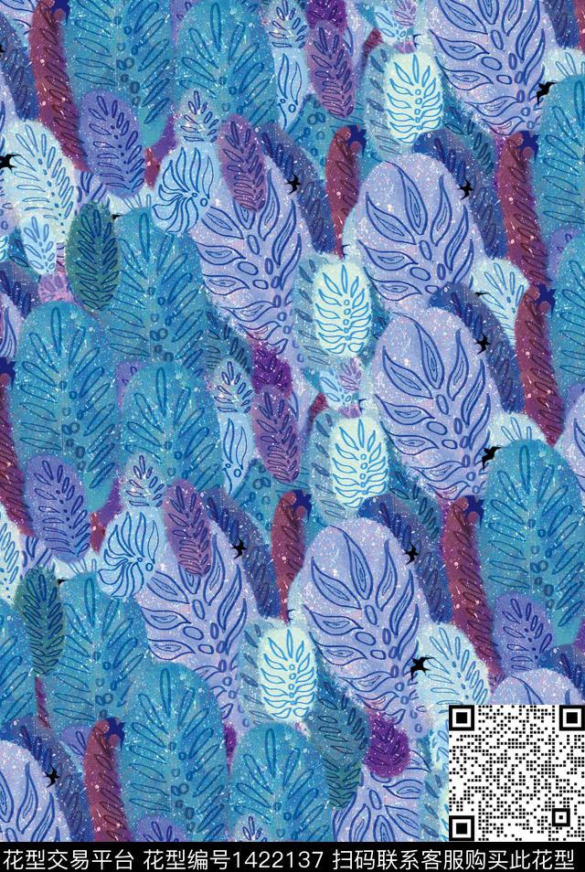 绿植树叶数码印花花型下载（图片编号: 1422137） - 瓦栏（Walan）