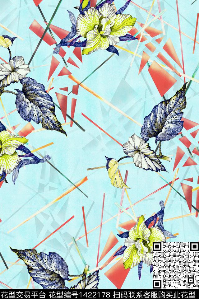 小碎花几何旗袍数码印花花型下载（图片编号: 1422178） - 瓦栏（Walan）