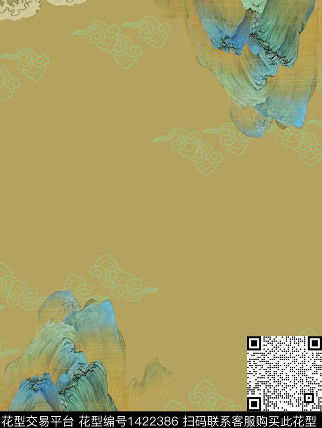 GAOJIAN.jpg - 1422386 - 祥云 海浪 国画 - 数码印花花型 － 女装花型设计 － 瓦栏