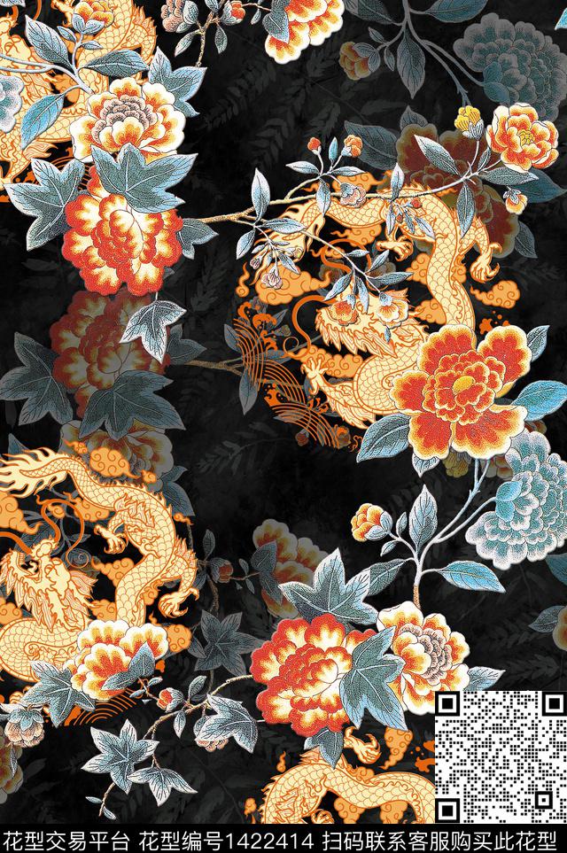 中国风旗袍香云纱数码印花花型下载（图片编号: 1422414） - 瓦栏（Walan）