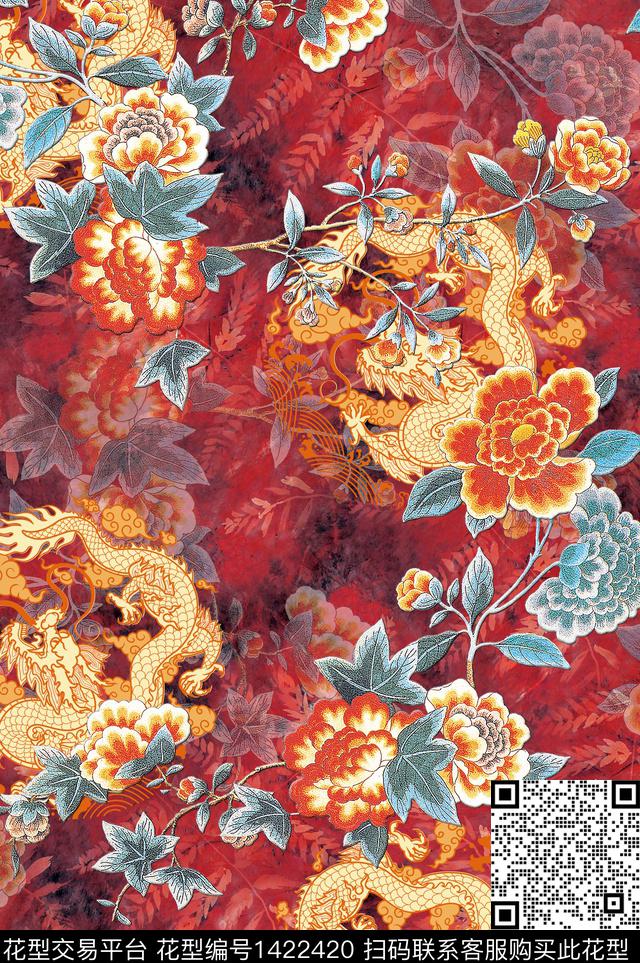 中国风旗袍香云纱数码印花花型下载（图片编号: 1422420） - 瓦栏（Walan）