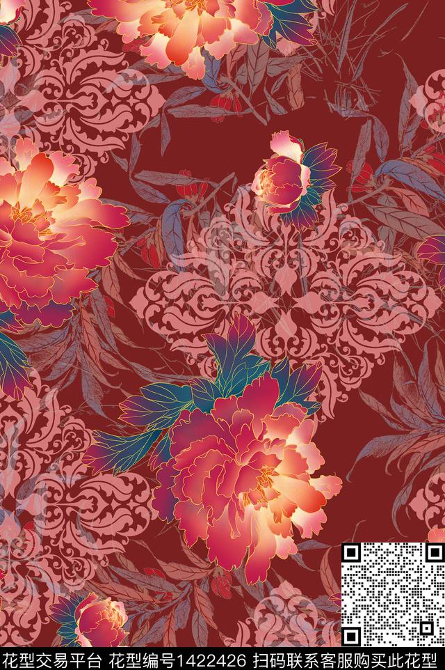 热带花型欧美绿植树叶数码印花花型下载（图片编号: 1422426） - 瓦栏（Walan）