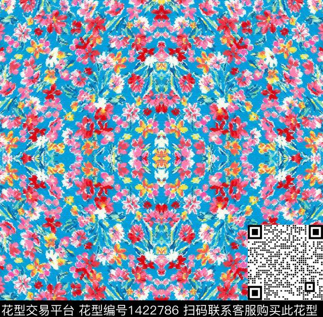 丝巾定位花红花民族花卉数码印花花型下载（图片编号: 1422786） - 瓦栏（Walan）
