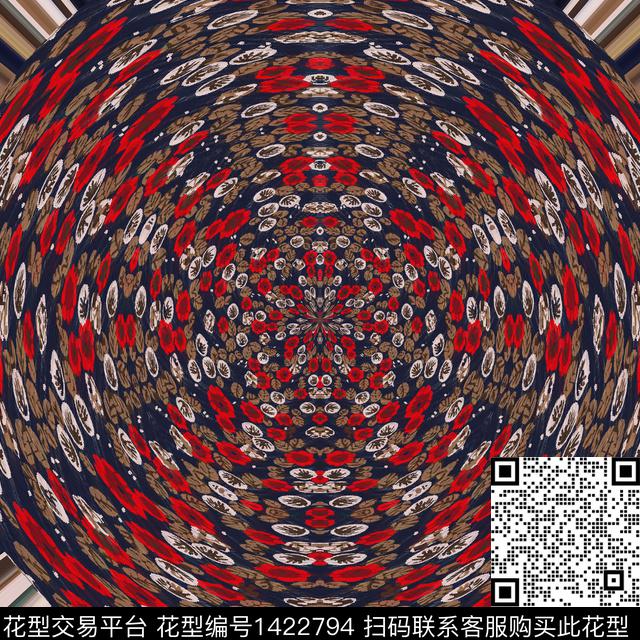 丝巾定位花撞色彩底花卉数码印花花型下载（图片编号: 1422794） - 瓦栏（Walan）