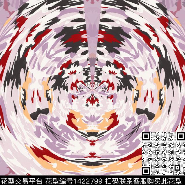 丝巾定位花撞色彩底花卉数码印花花型下载（图片编号: 1422799） - 瓦栏（Walan）