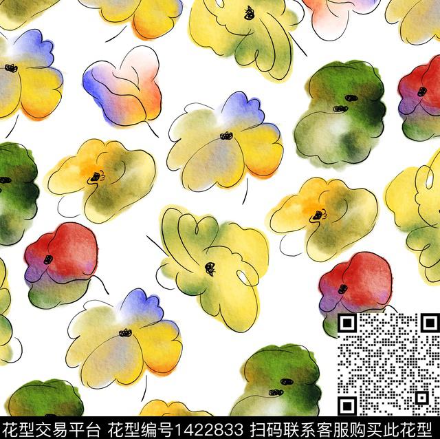 花卉满版散花小清新传统印花花型下载（图片编号: 1422833） - 瓦栏（Walan）