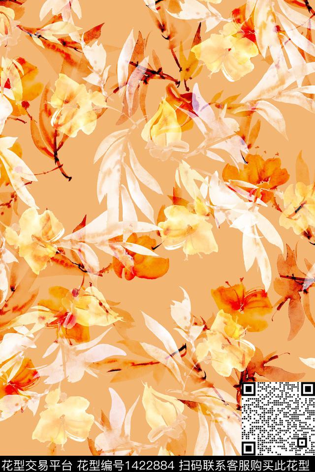 花卉大牌风小清新数码印花花型下载（图片编号: 1422884） - 瓦栏（Walan）