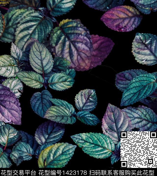 炫彩绿植树叶花卉数码印花花型下载（图片编号: 1423178） - 瓦栏（Walan）
