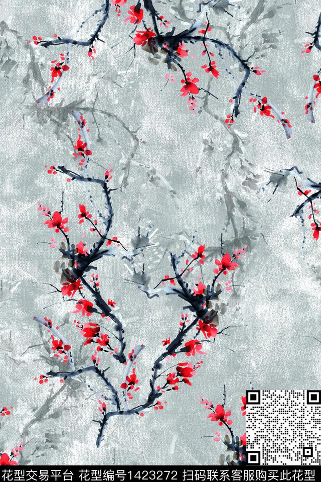 花卉大牌风香云纱数码印花花型下载（图片编号: 1423272） - 瓦栏（Walan）