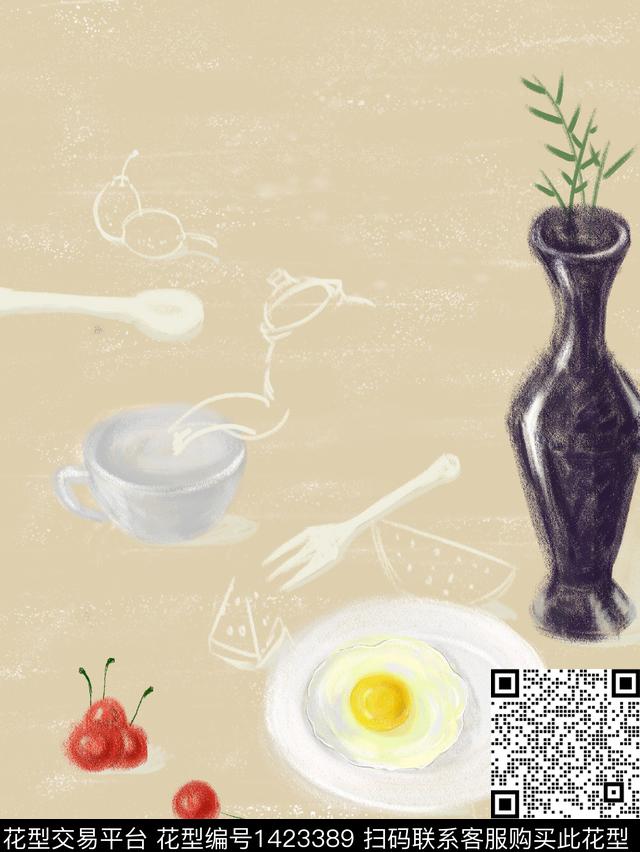 文艺大牌风手绘数码印花花型下载（图片编号: 1423389） - 瓦栏（Walan）