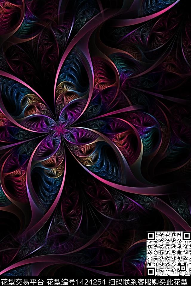 几何花卉肌理炫彩花数码印花花型下载（图片编号: 1424254） - 瓦栏（Walan）