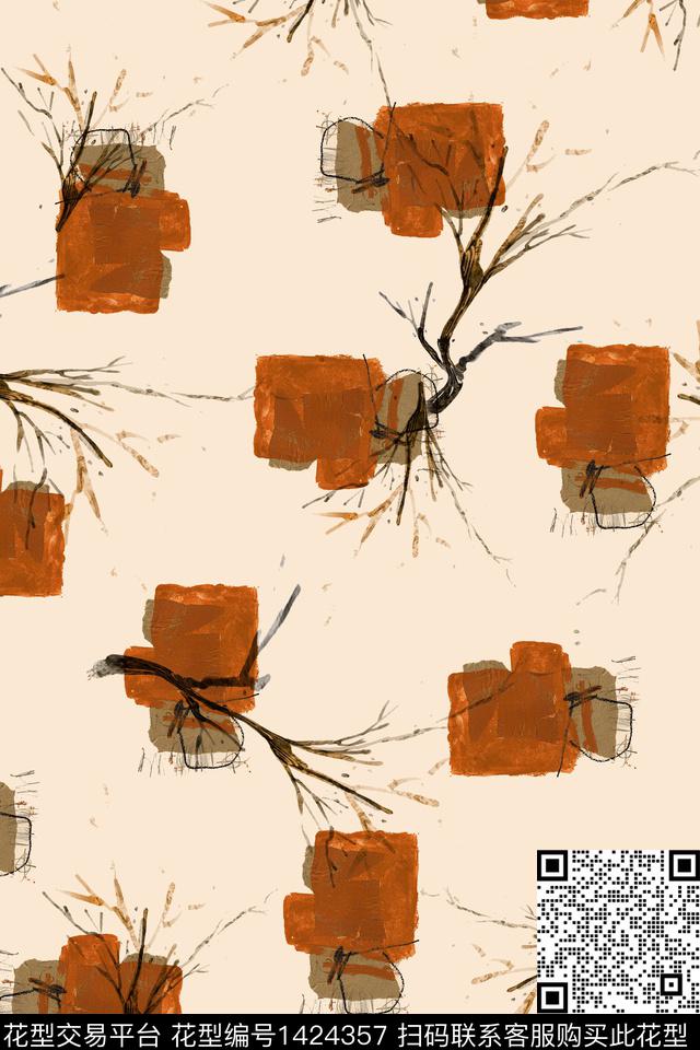 纹理树枝抽象数码印花花型下载（图片编号: 1424357） - 瓦栏（Walan）
