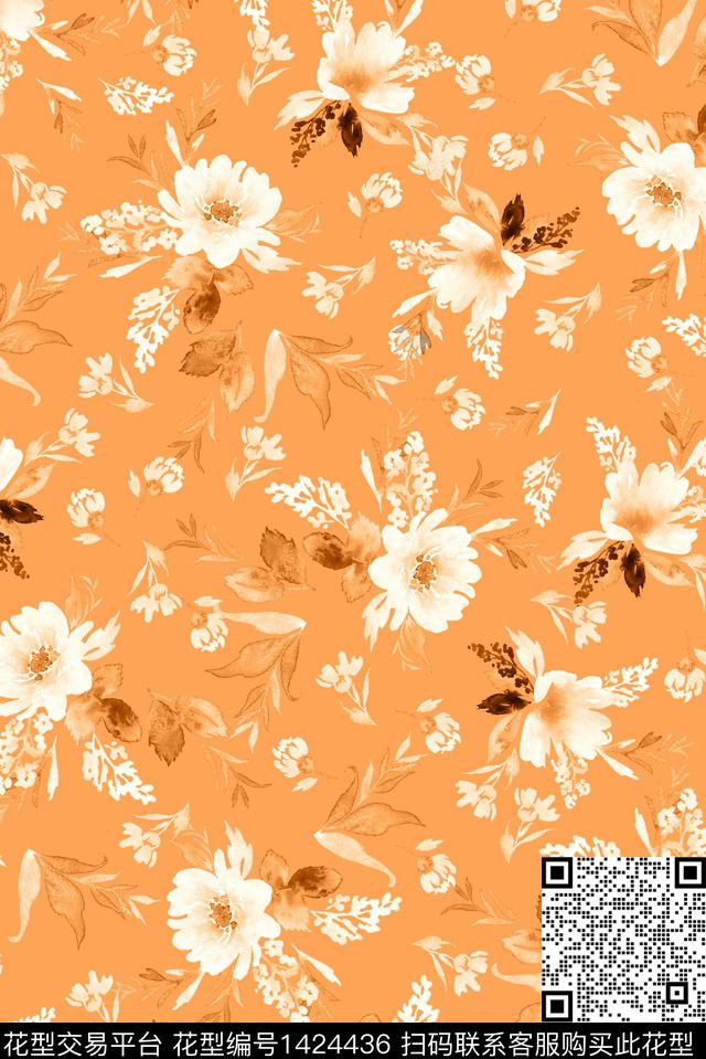 花卉大牌风小清新数码印花花型下载（图片编号: 1424436） - 瓦栏（Walan）