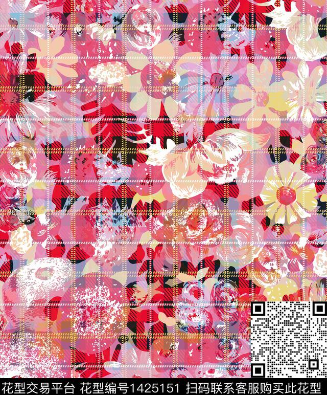 涂鸦几何花卉数码印花花型下载（图片编号: 1425151） - 瓦栏（Walan）