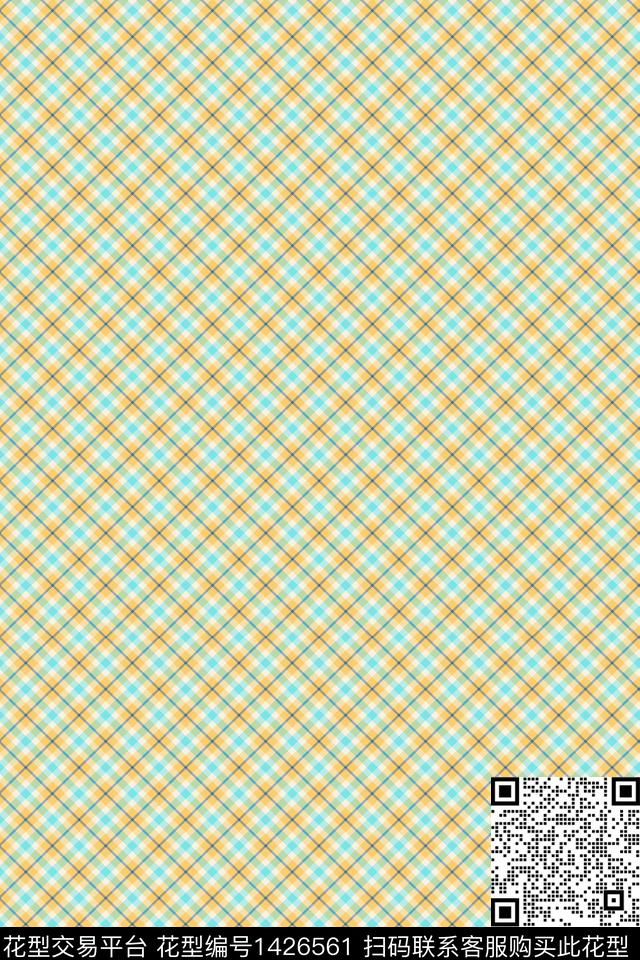 黄蓝色格子.jpg - 1426561 - 条格 几何 桌布 - 数码印花花型 － 女装花型设计 － 瓦栏