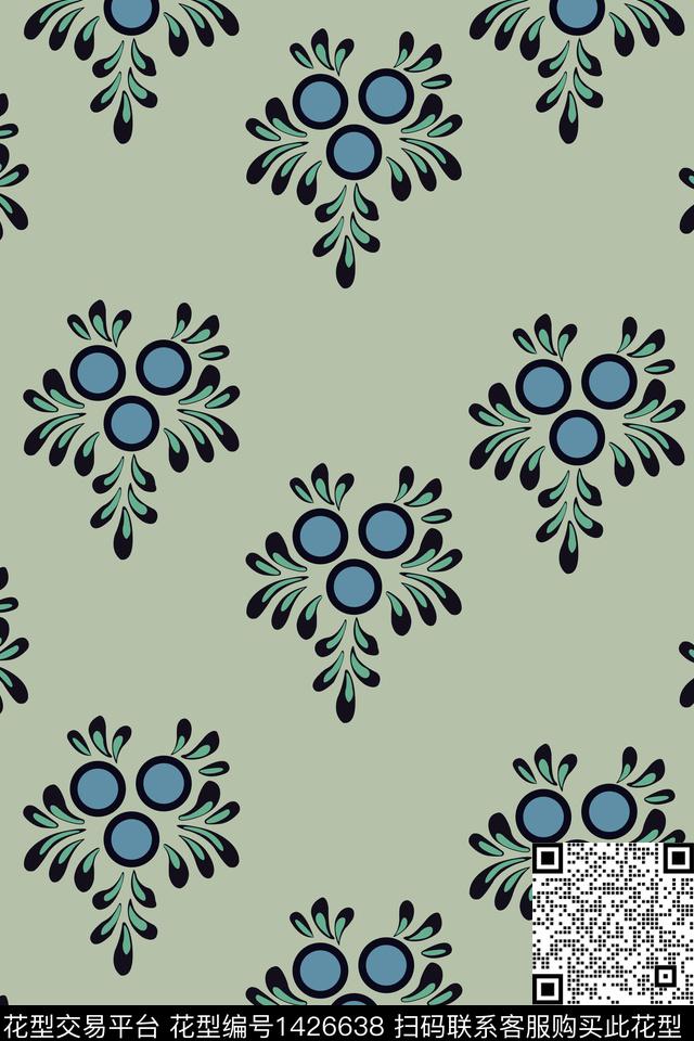44-敦煌-圆叶子.jpg - 1426638 - 花卉 植物 热带花型 - 数码印花花型 － 女装花型设计 － 瓦栏