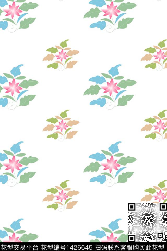 44-花加叶子.jpg - 1426645 - 花卉 植物 热带花型 - 数码印花花型 － 女装花型设计 － 瓦栏
