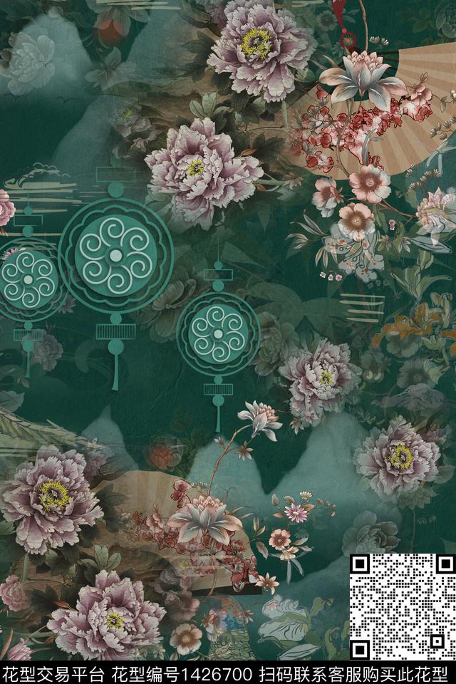 qx668.jpg - 1426700 - 水墨风 花卉 中国 - 数码印花花型 － 女装花型设计 － 瓦栏